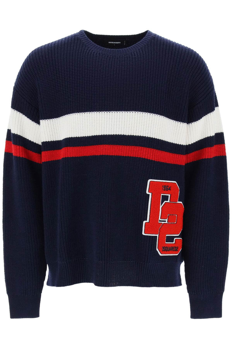 Dsquared2 Wool Sweater With Varsity Patch Blue