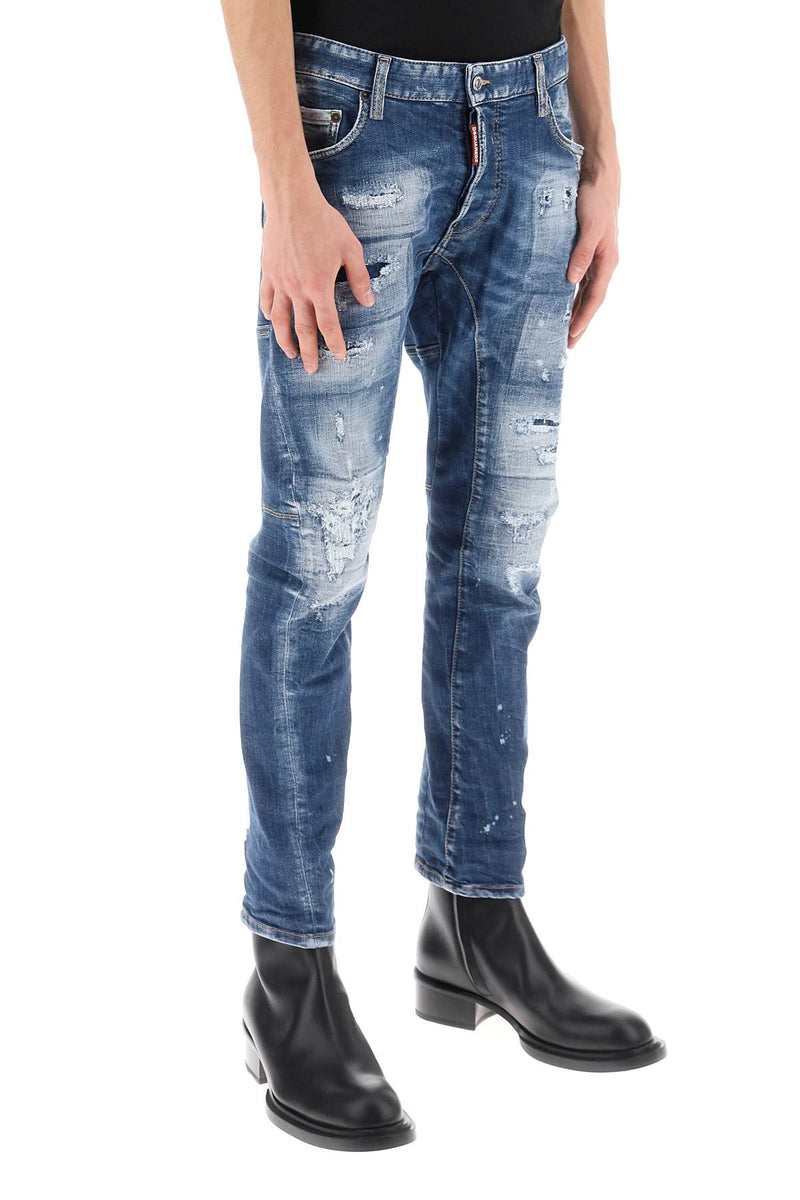 Dsquared2 Medium Mended Rips Wash Tidy Biker Jeans Blue