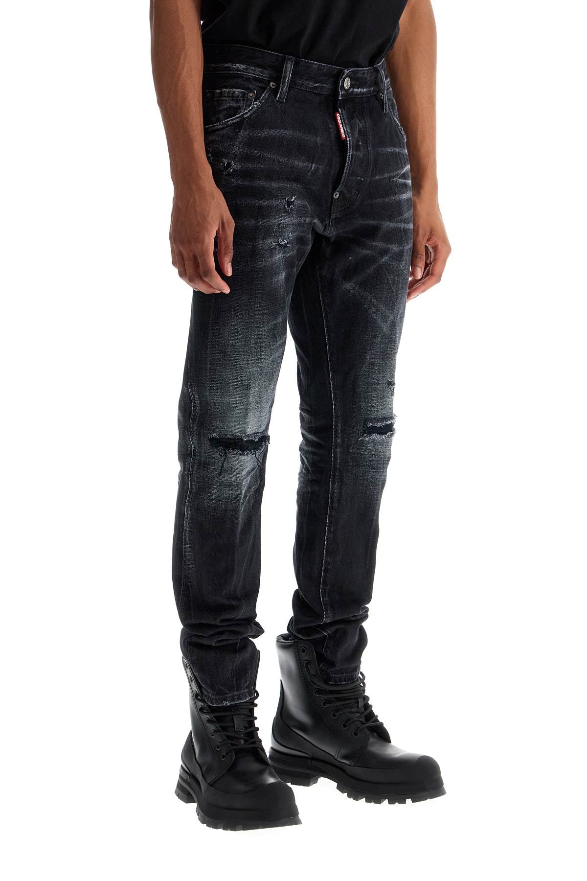 Dsquared2 Jeans In Cotone Nero Con Effetto Vintage