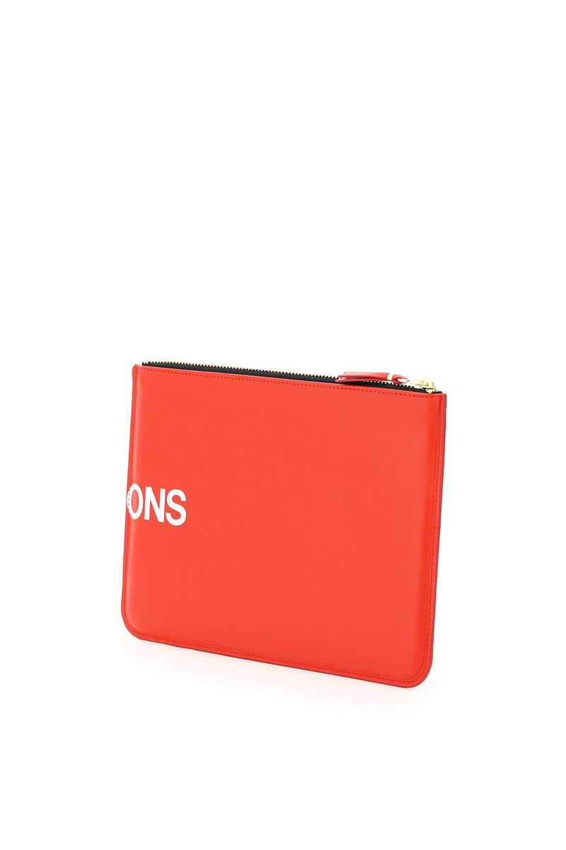 Comme Des Garcons Wallet Leather Pouch With Logo Red