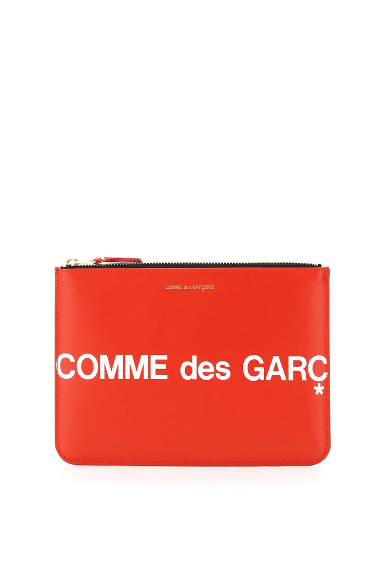 Comme Des Garcons Wallet Leather Pouch With Logo Red