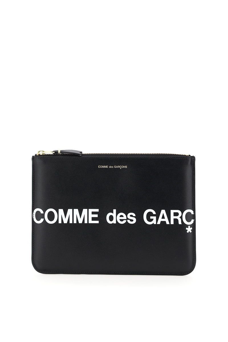 Comme Des Garcons Wallet Leather Pouch With Logo Black