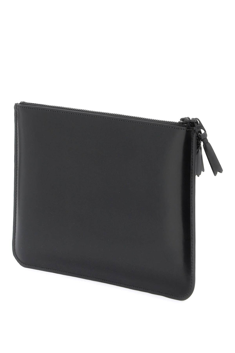 Comme Des Garcons Wallet Brushed Leather Multi-Zip Pouch With Black