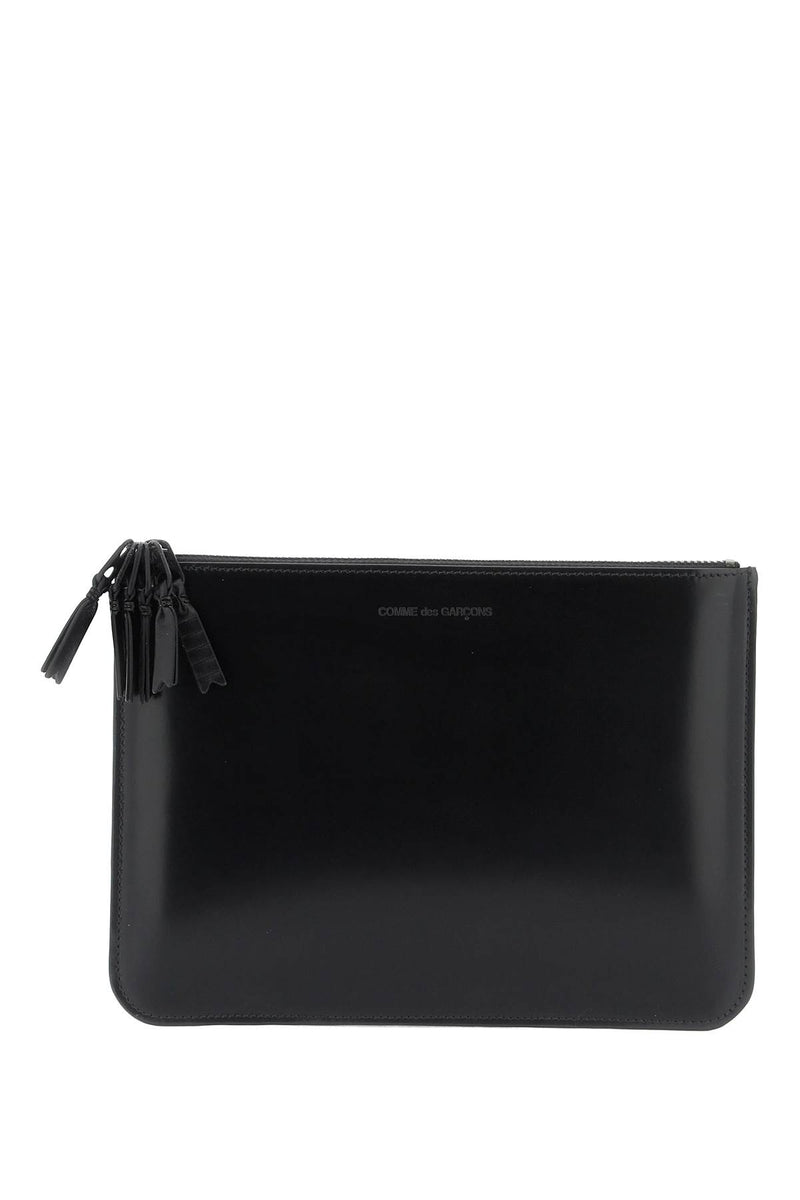 Comme Des Garcons Wallet Brushed Leather Multi-Zip Pouch With Black