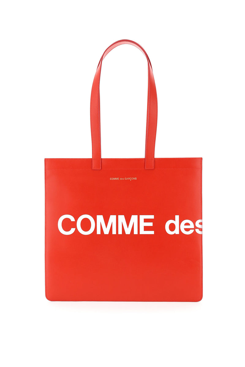 Comme Des Garcons Wallet Leather Tote Bag With Logo Red