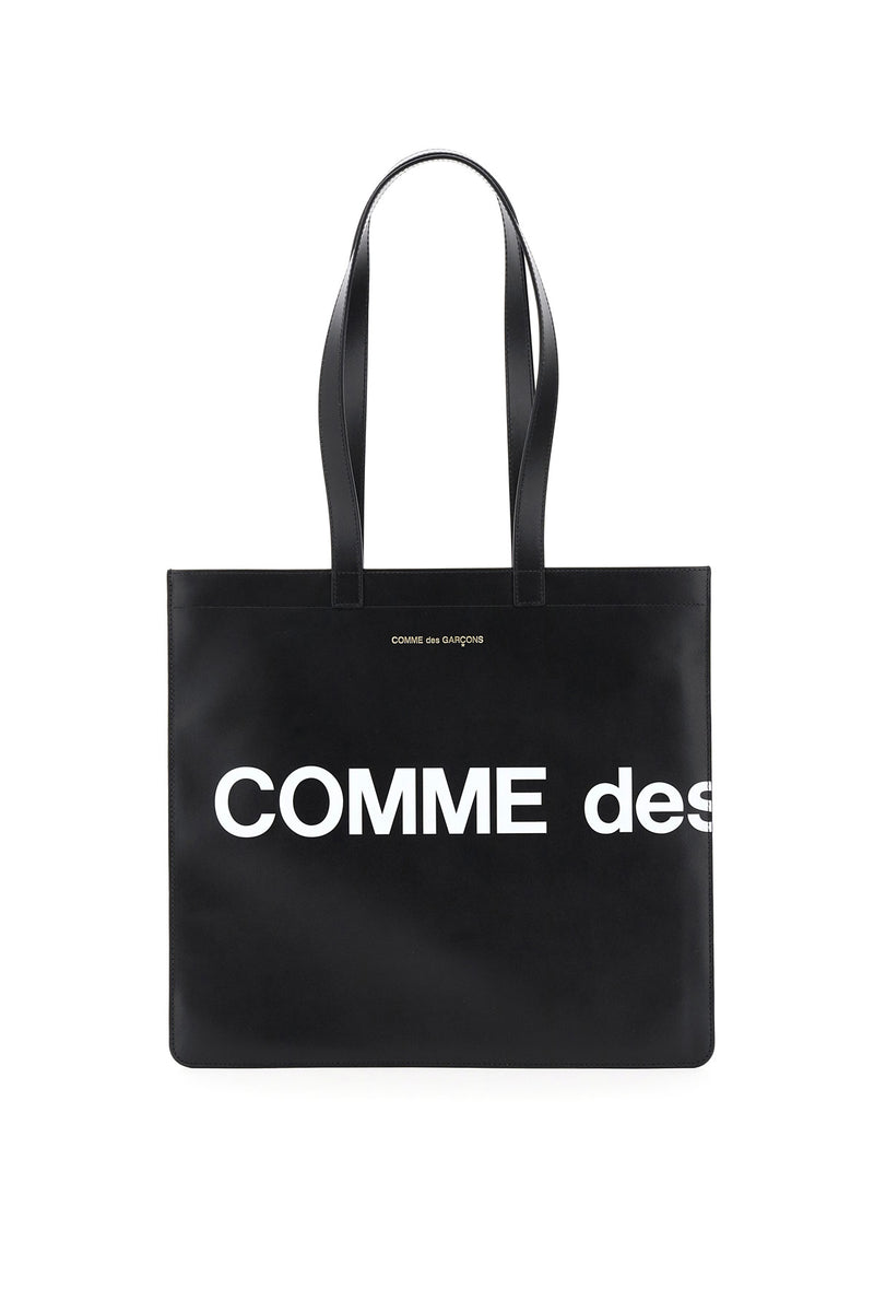 Comme Des Garcons Wallet Leather Tote Bag With Logo Black