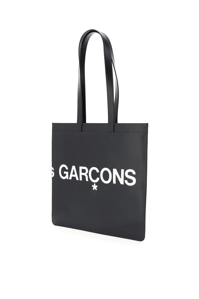 Comme Des Garcons Wallet Leather Tote Bag With Logo Black Aveugle Shop