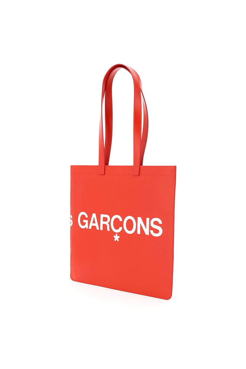 Comme Des Garcons Wallet Leather Tote Bag With Logo Red