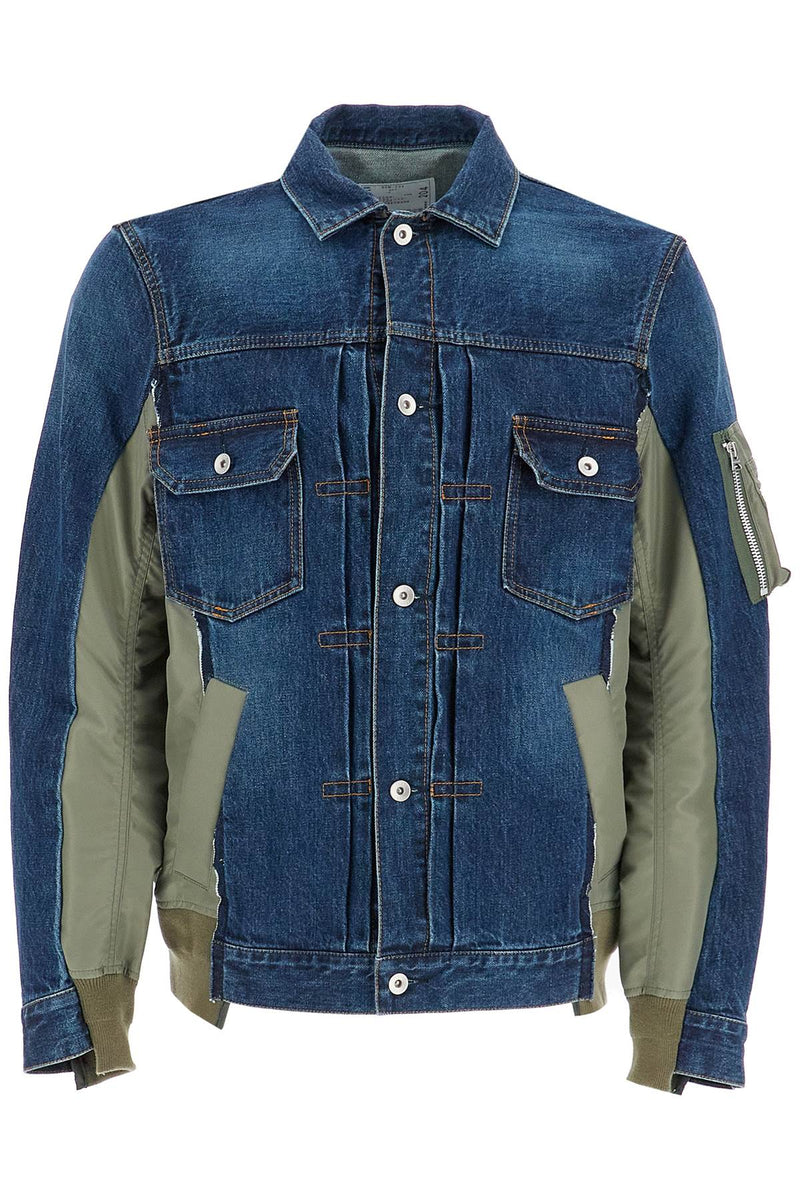 Sacai Denim And Nylon Jacket For Men Blue