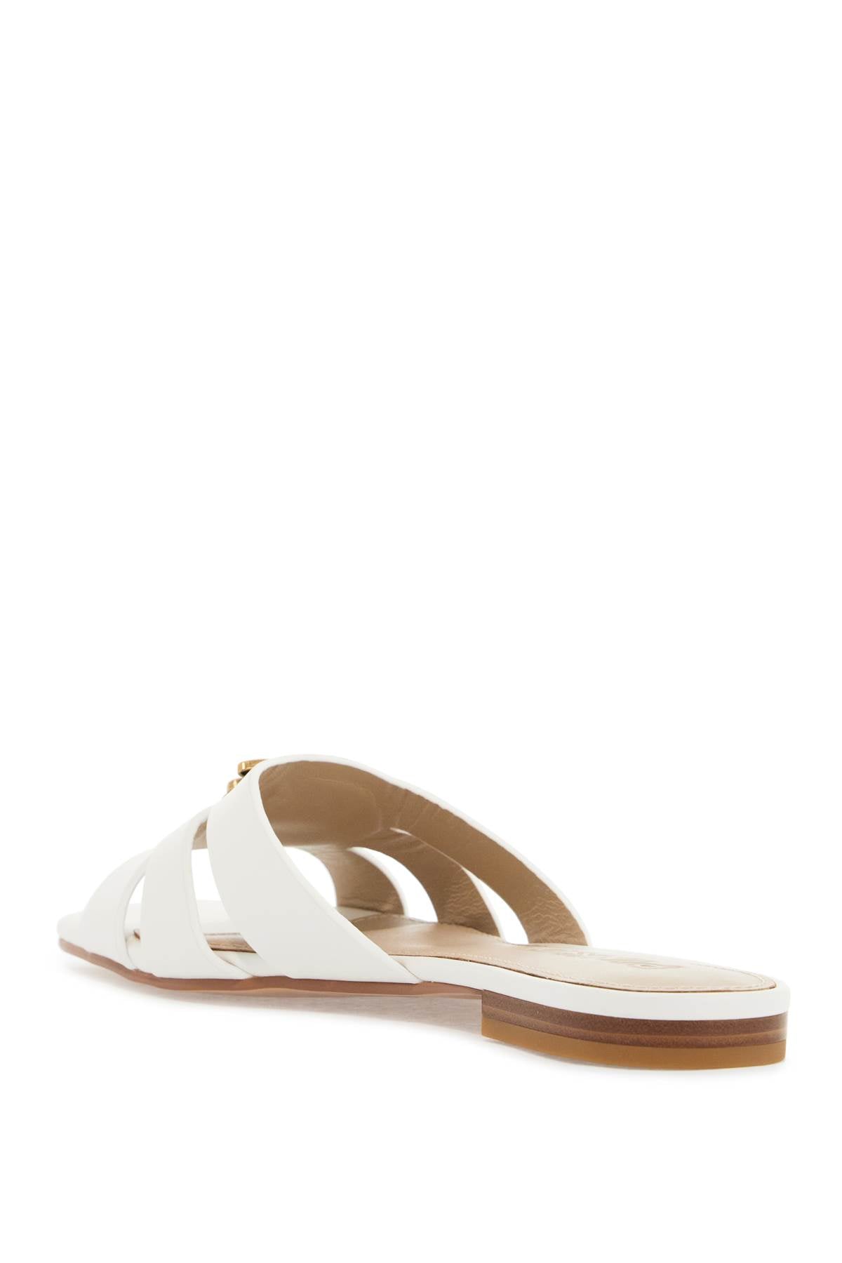 Pinko Milk Calf Leather Slippers With Striped Structure And Golden Details