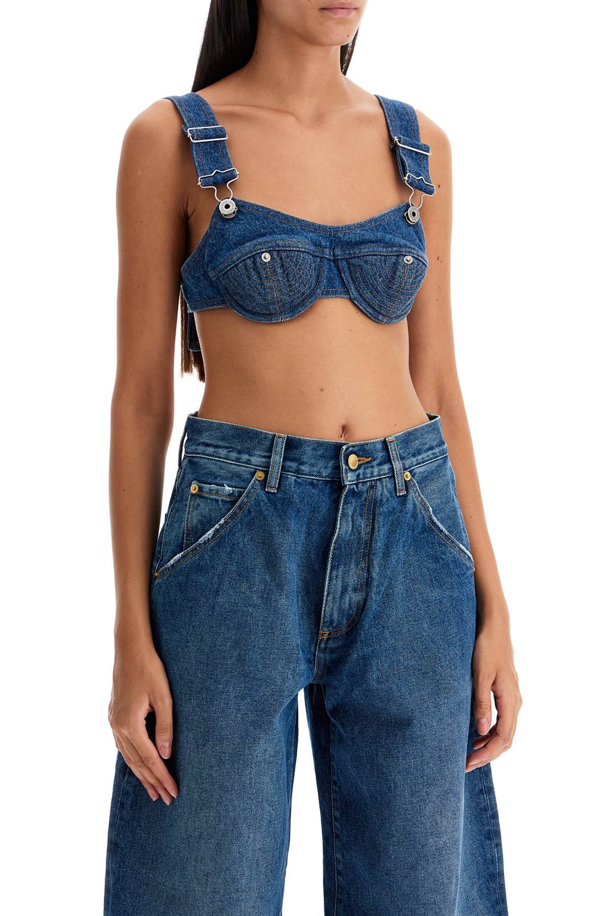 Jean Paul Gaultier Top Bralette In Denim Overalls Buckles