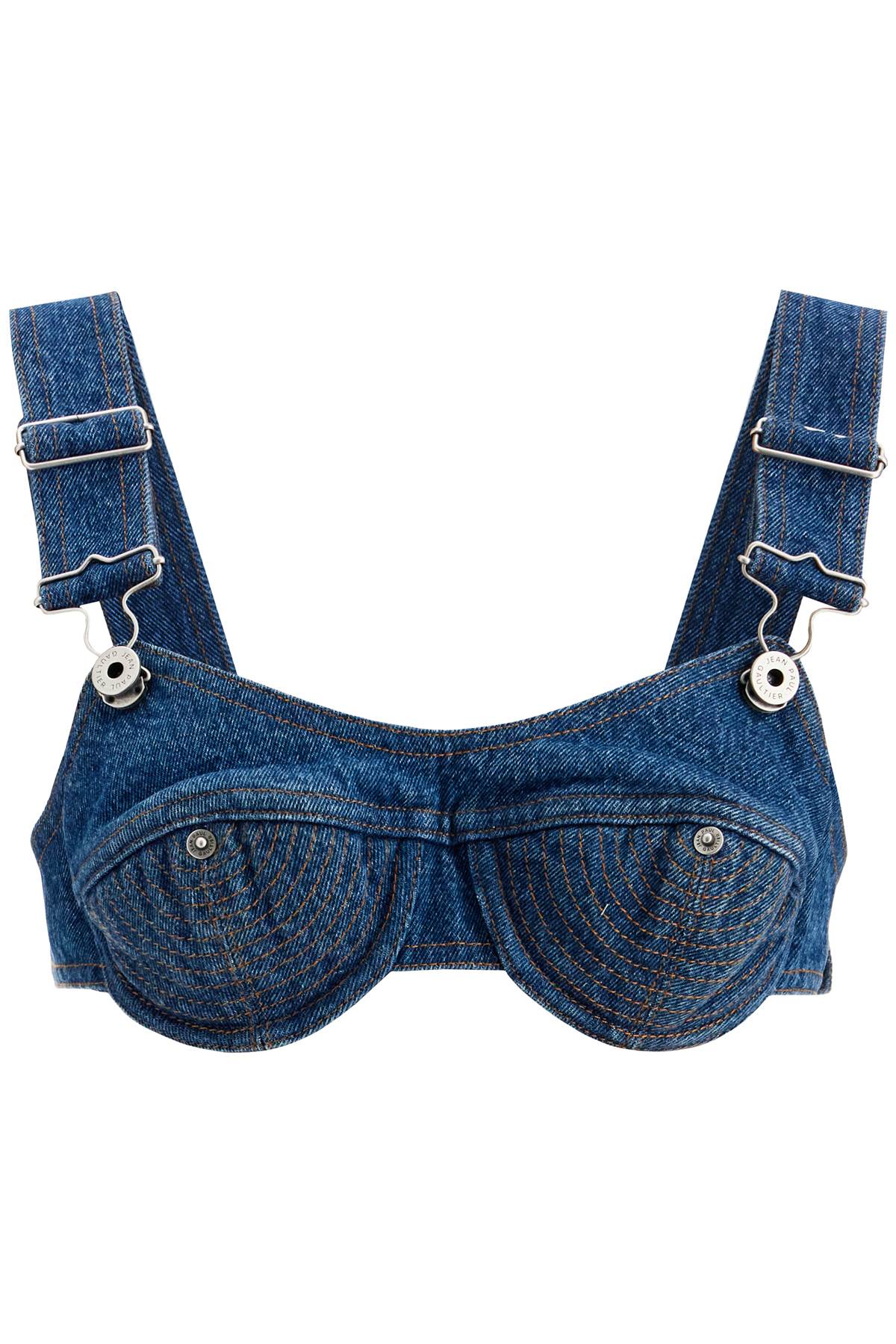 Jean Paul Gaultier Top Bralette In Denim Overalls Buckles