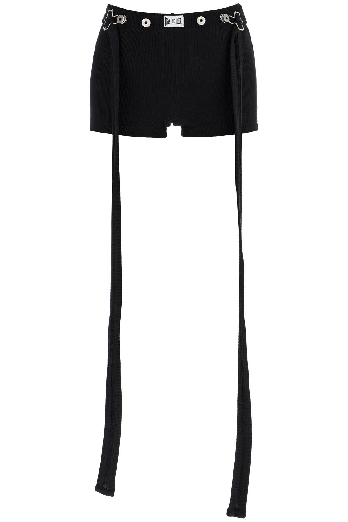 Jean Paul Gaultier Black Cotton Shorts With Side Stripes