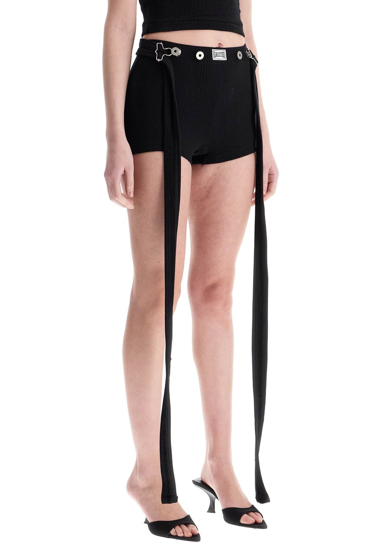 Jean Paul Gaultier Black Cotton Shorts With Side Stripes