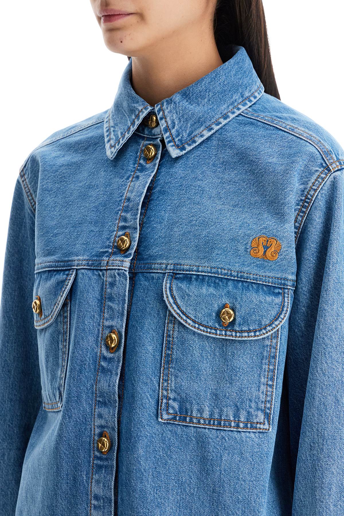 Blaze Milano Blue Denim Shirt In Cotton With High Collar