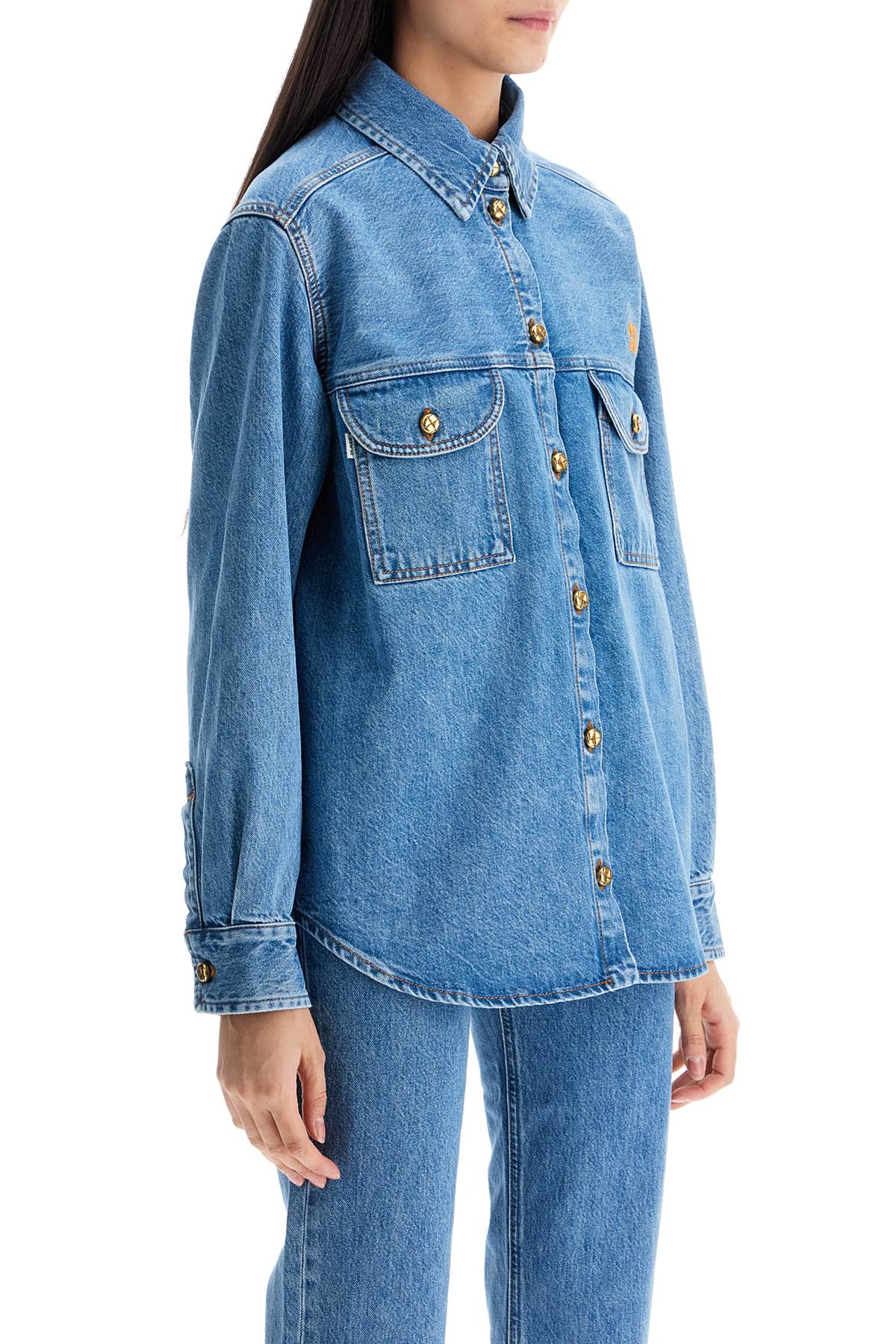 Blaze Milano Blue Denim Shirt In Cotton With High Collar