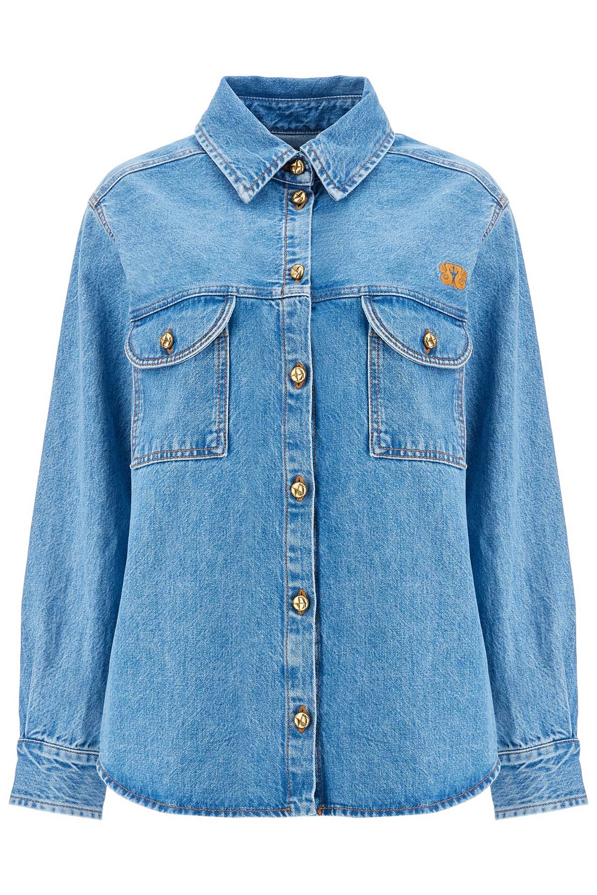 Blaze Milano Blue Denim Shirt In Cotton With High Collar