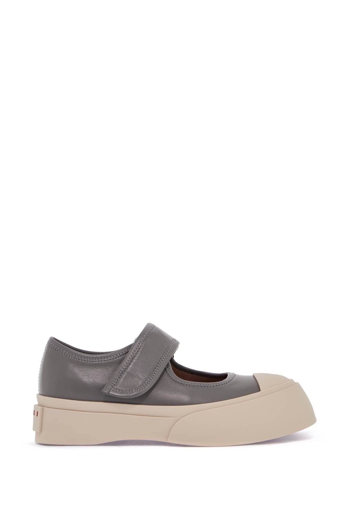 Marni Gray Calfskin Low-Top Sneakers With Hook-And-Loop Closure