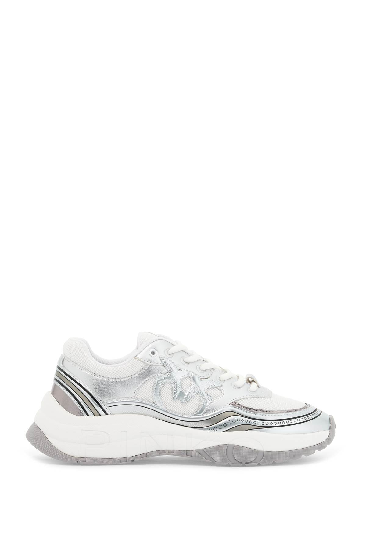 Pinko Mesh And Metallic Faux Leather Sneakers In