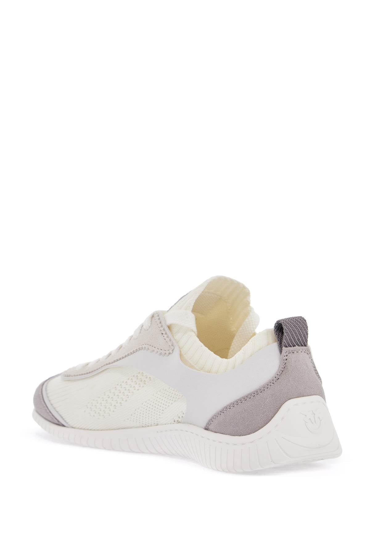 Pinko White Latte Knit Fabric Sneakers With Light Gray Details