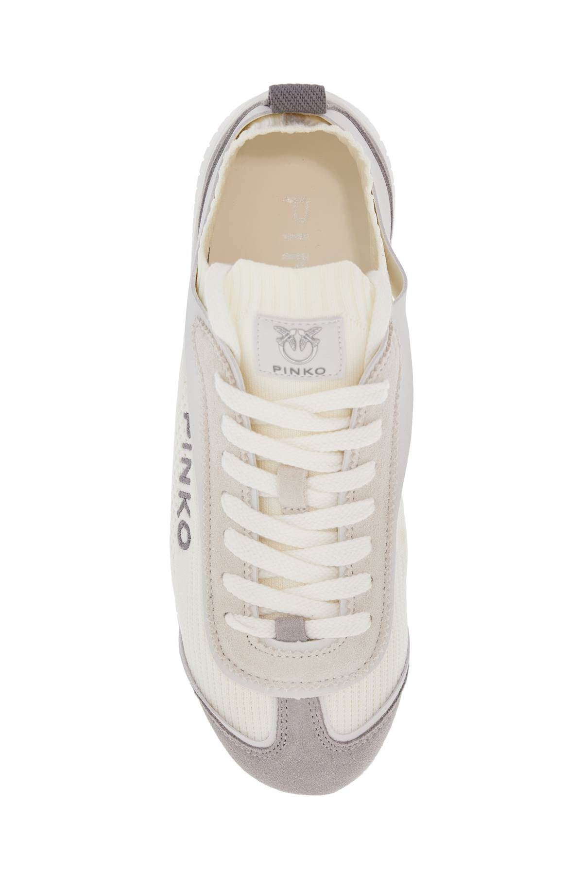 Pinko White Latte Knit Fabric Sneakers With Light Gray Details