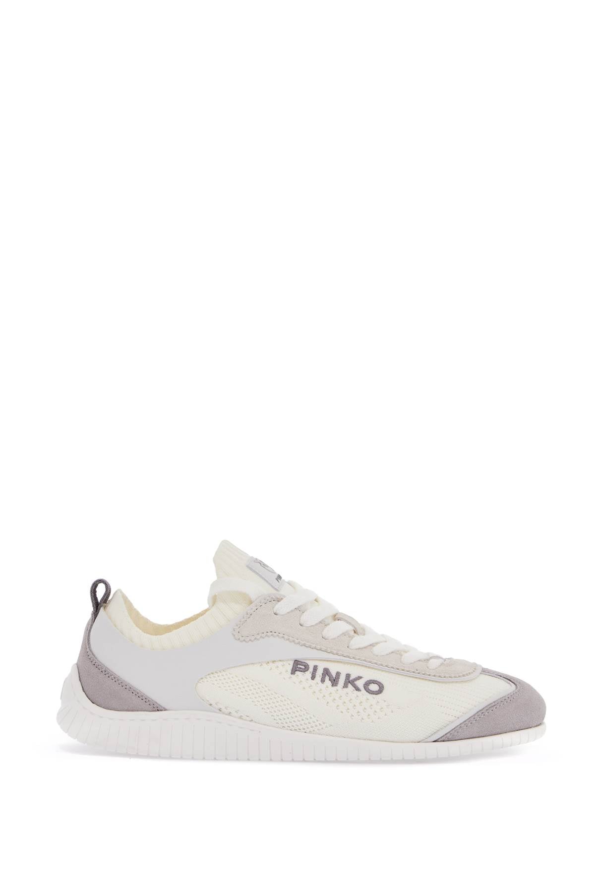 Pinko White Latte Knit Fabric Sneakers With Light Gray Details