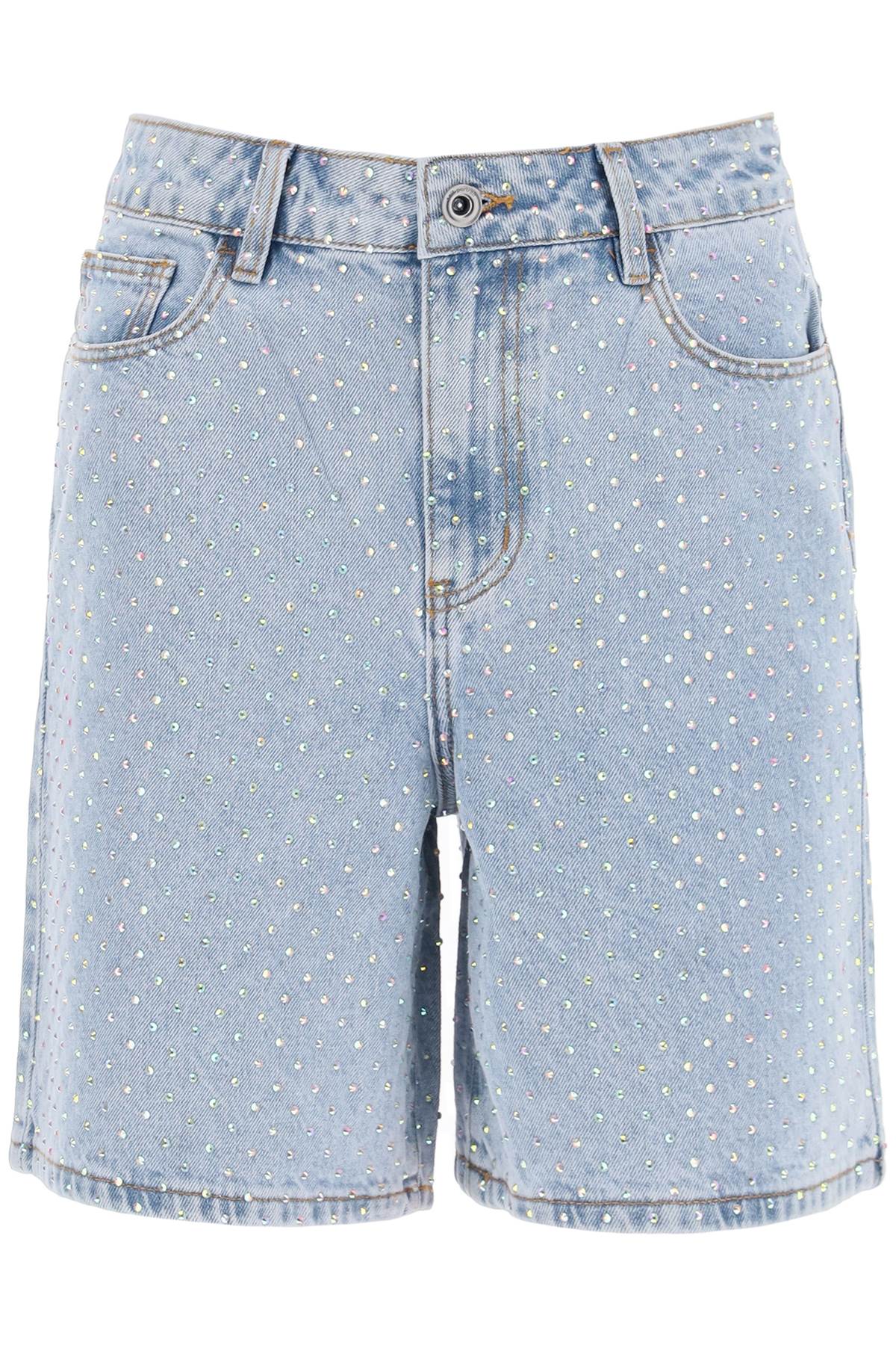 Self Portrait Denim Bermuda Shorts With Rhin