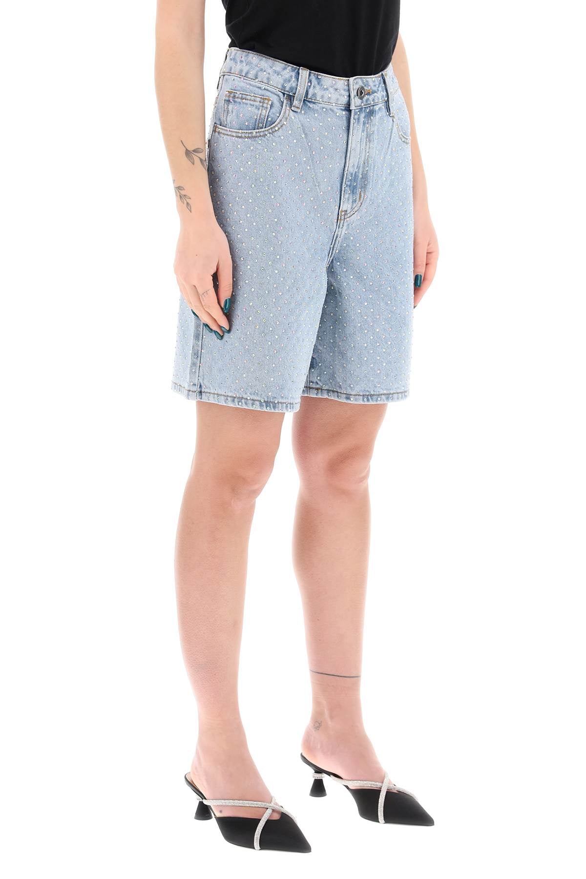 Self Portrait Denim Bermuda Shorts With Rhin