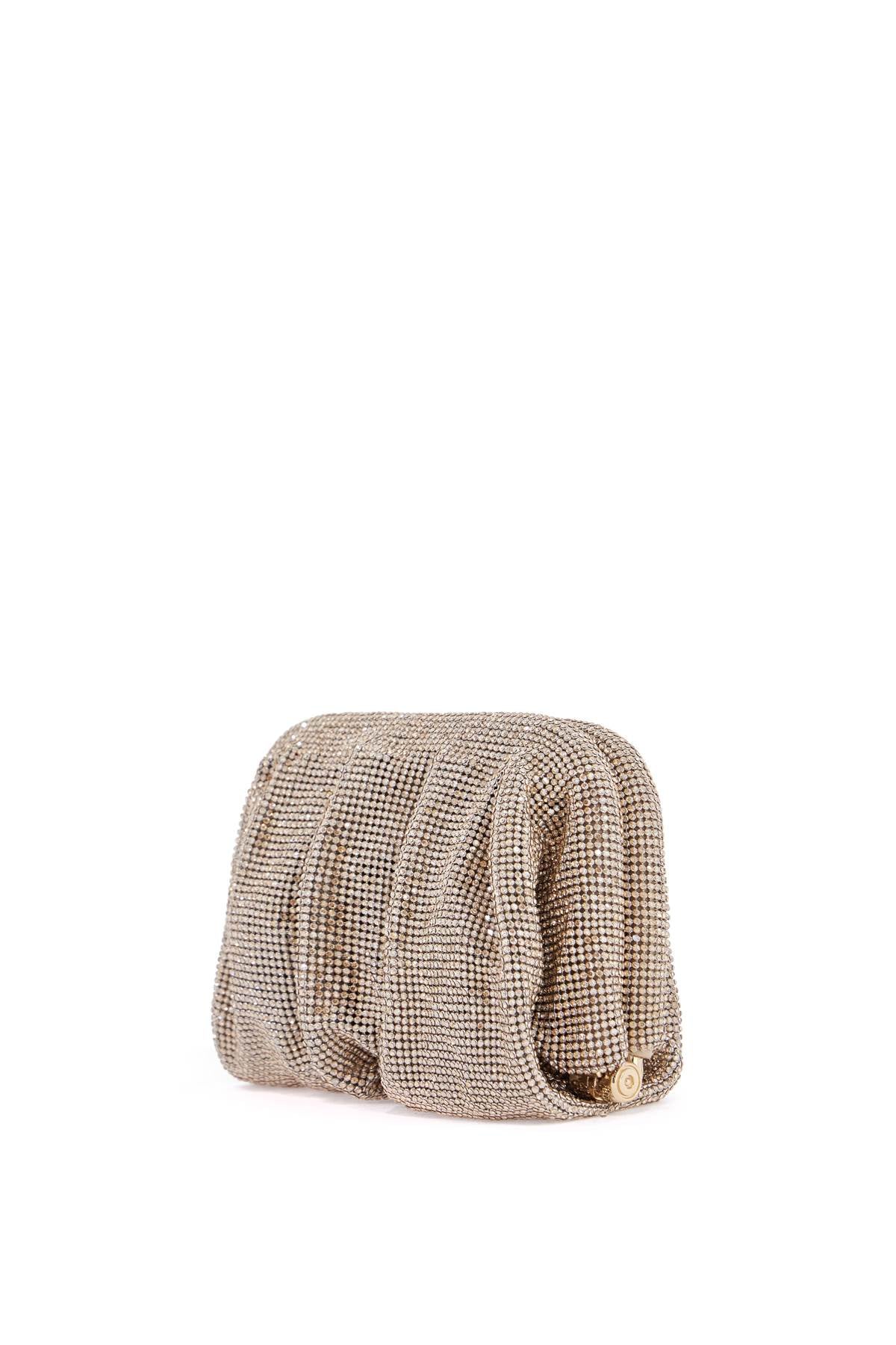 Benedetta Bruzziches Compact Pleated Light Gold Rhinestone Evening Bag