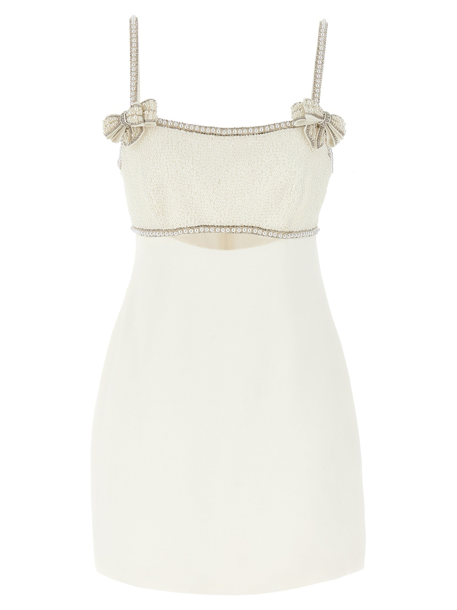 Self Portrait 'White Crêpe Pearl Bow Mini' Dress