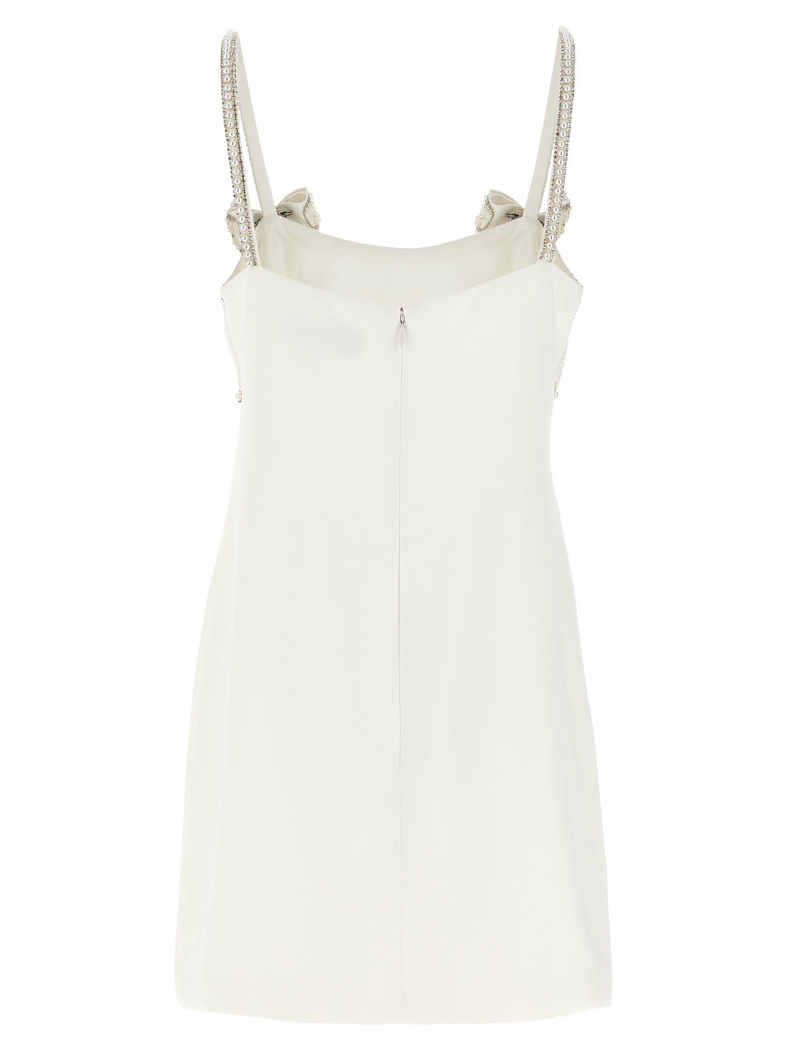 Self Portrait 'White Crêpe Pearl Bow Mini' Dress