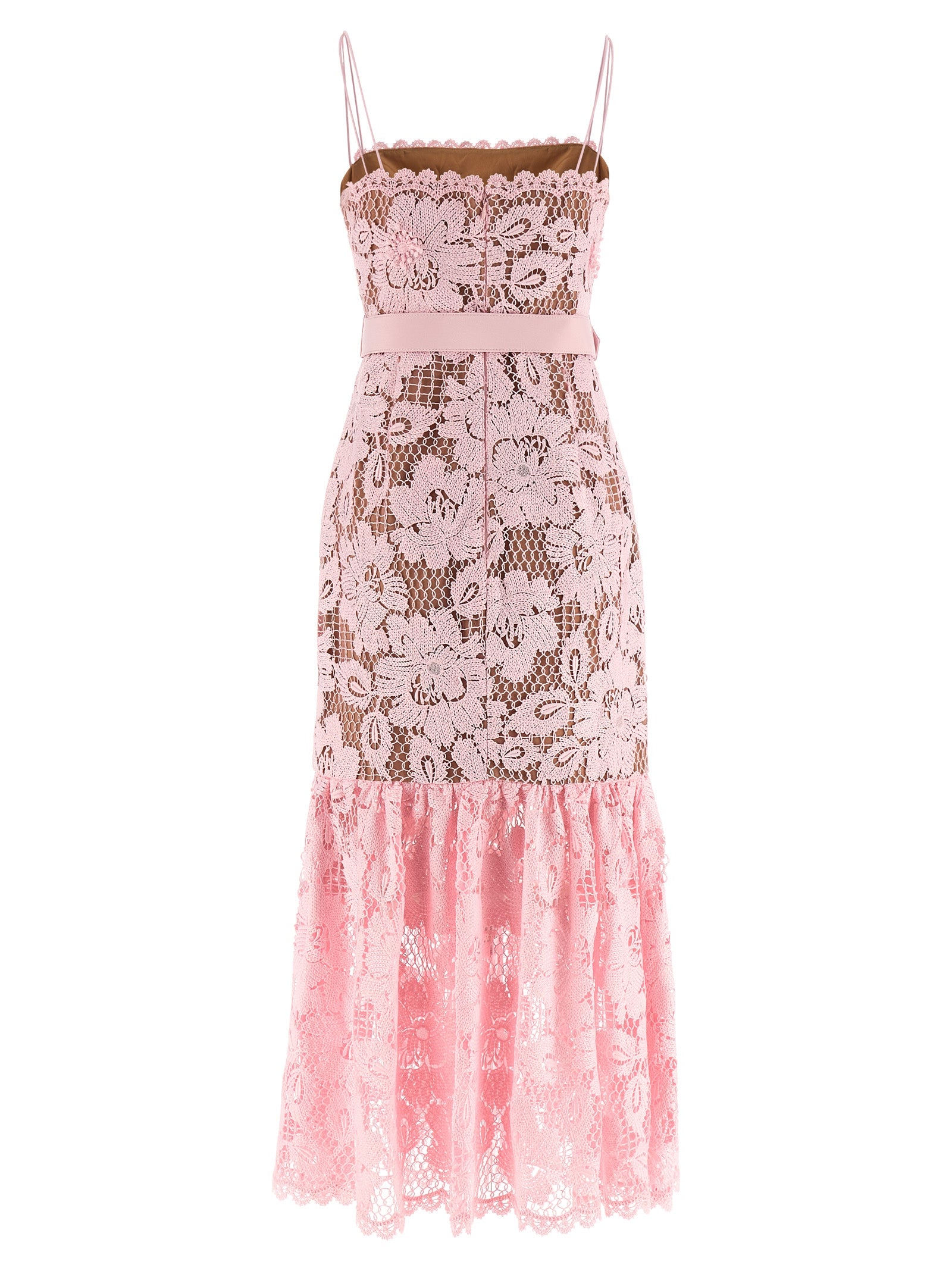 Self Portrait 'Pink Crochet Lace Midi' Dress