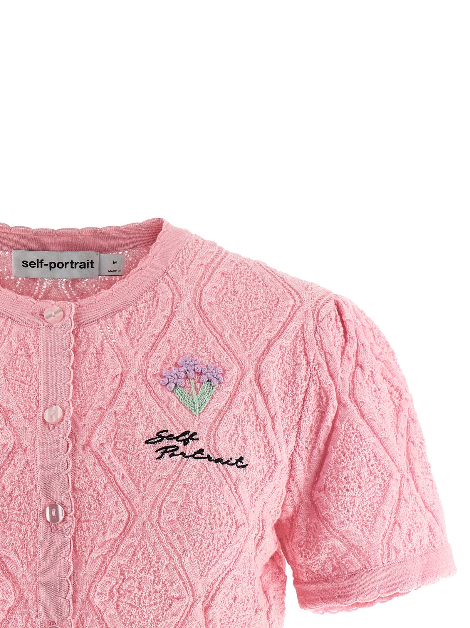 Self Portrait 'Pink Pointelle Knit' Top