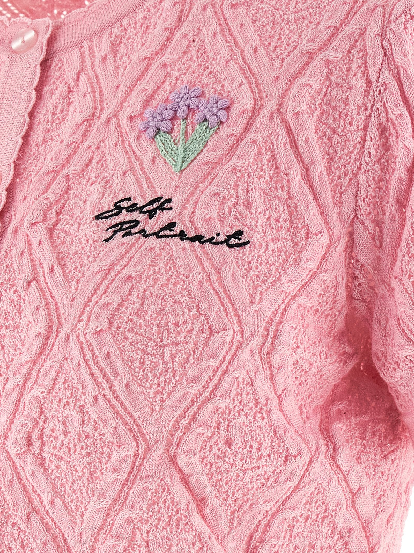 Self Portrait 'Pink Pointelle Knit' Top