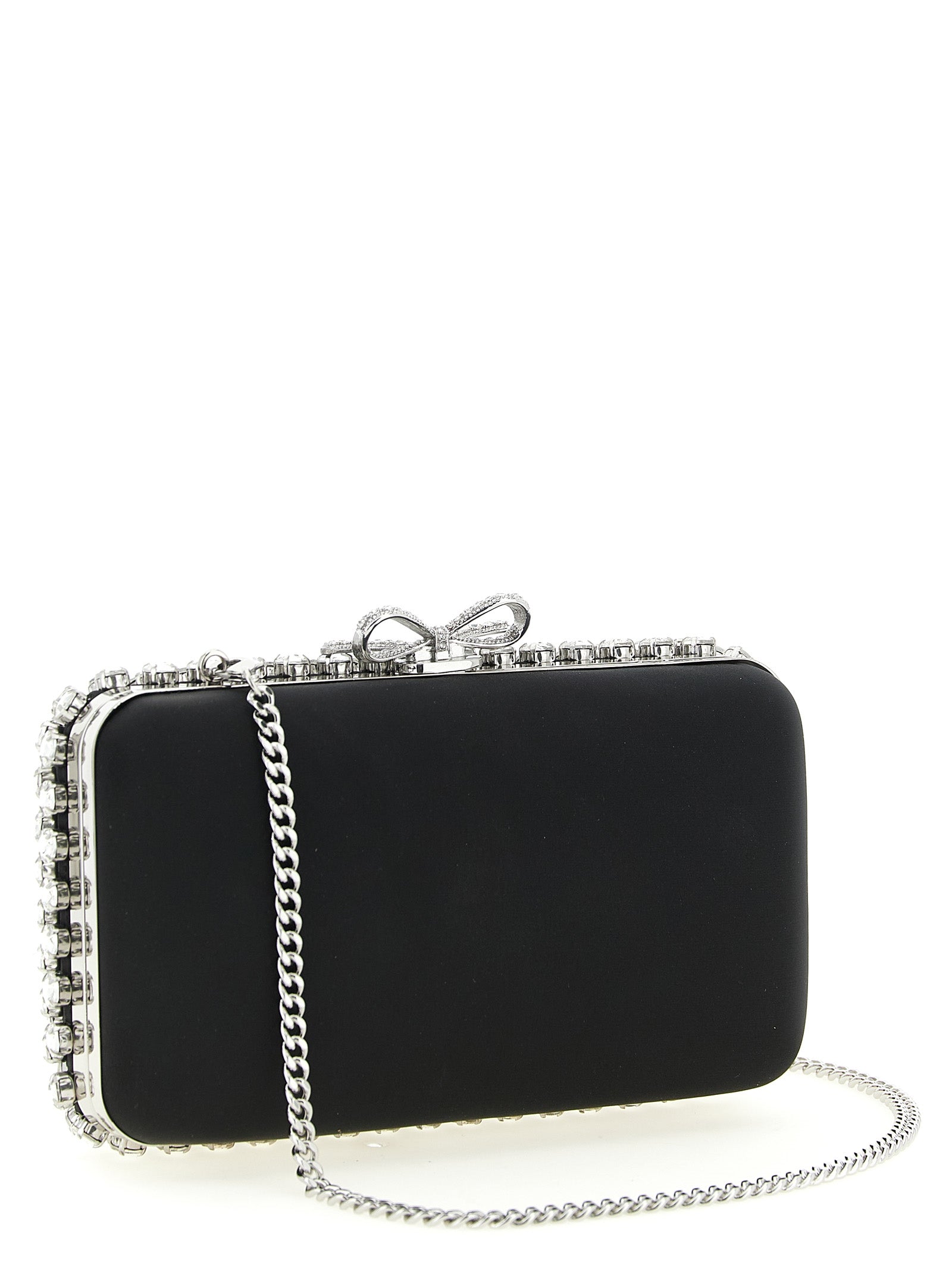 Self Portrait 'Black Satin Crystal' Clutch