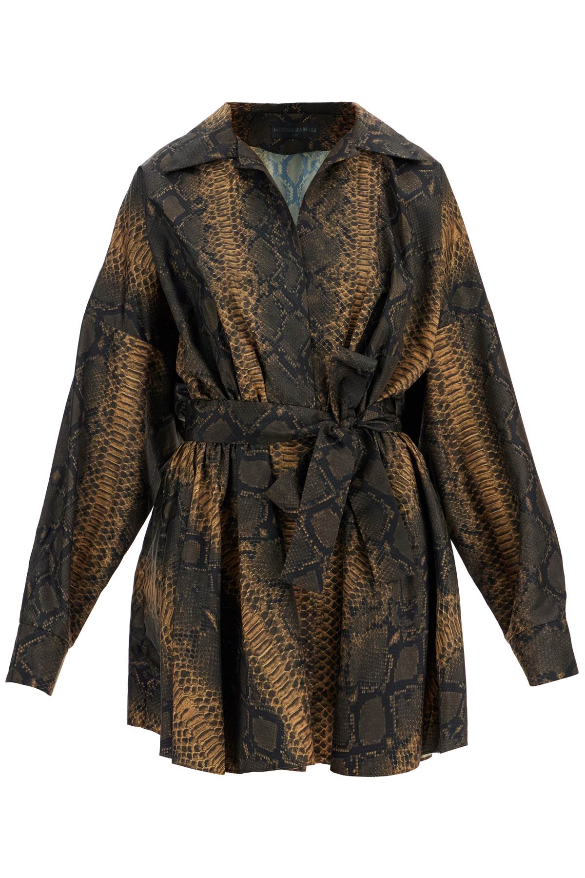 Norma Kamali Brown Snake Print Oversized Mini Dress