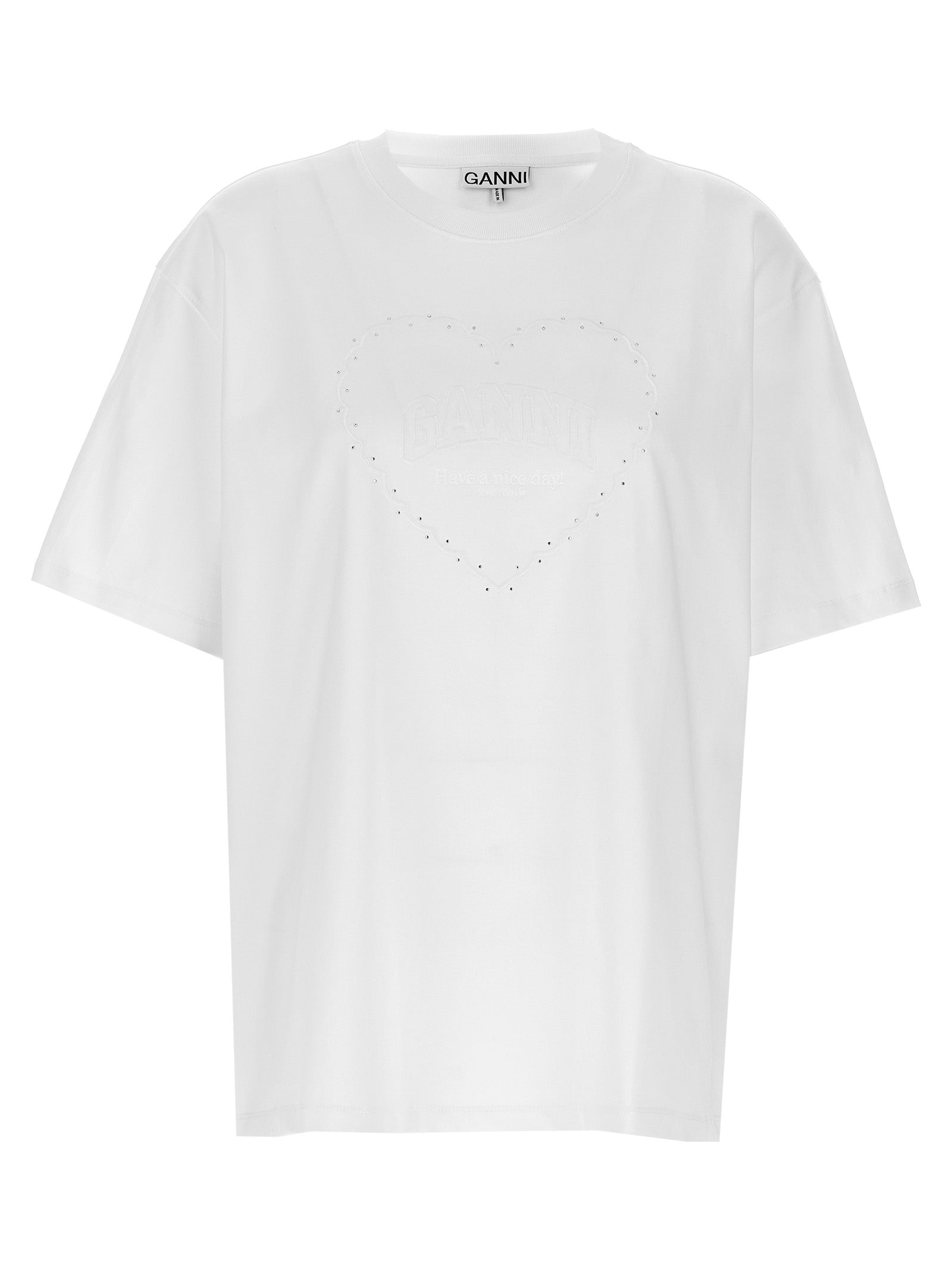 Ganni Rhinestone Logo Embroidery T-Shirt