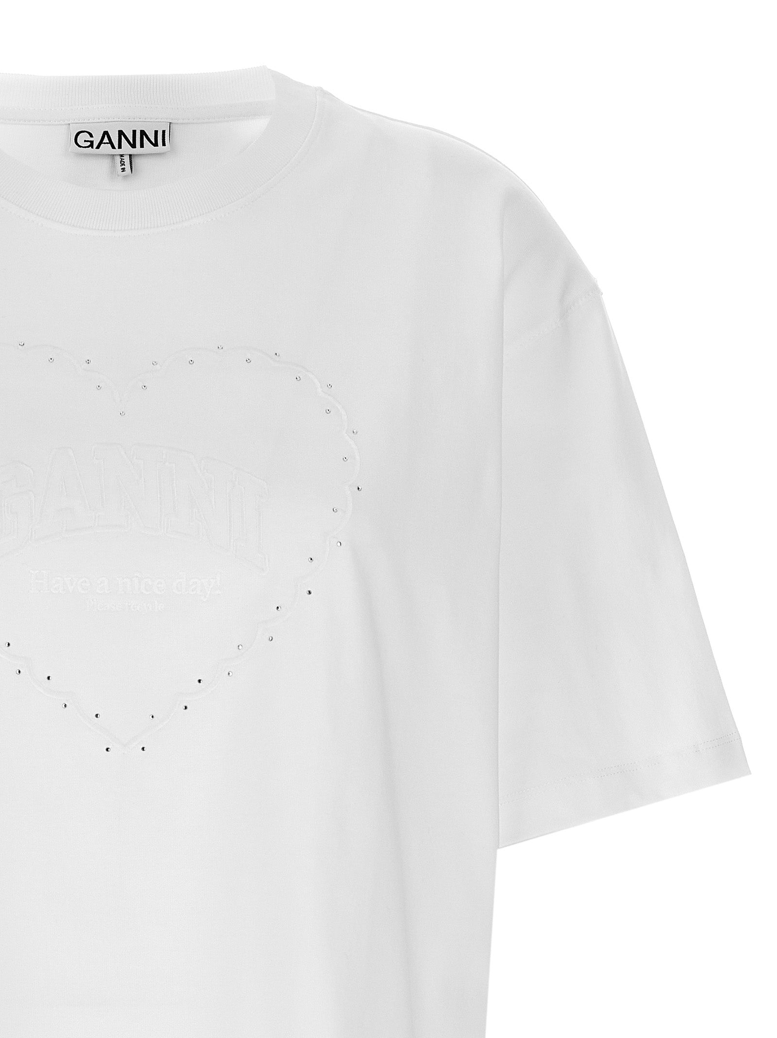 Ganni Rhinestone Logo Embroidery T-Shirt