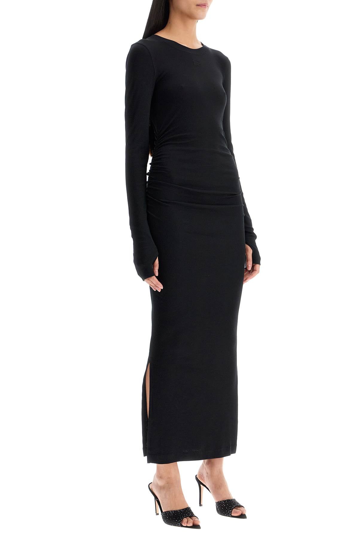 Ganni Long Ribbed Jersey Dress With Nine Words