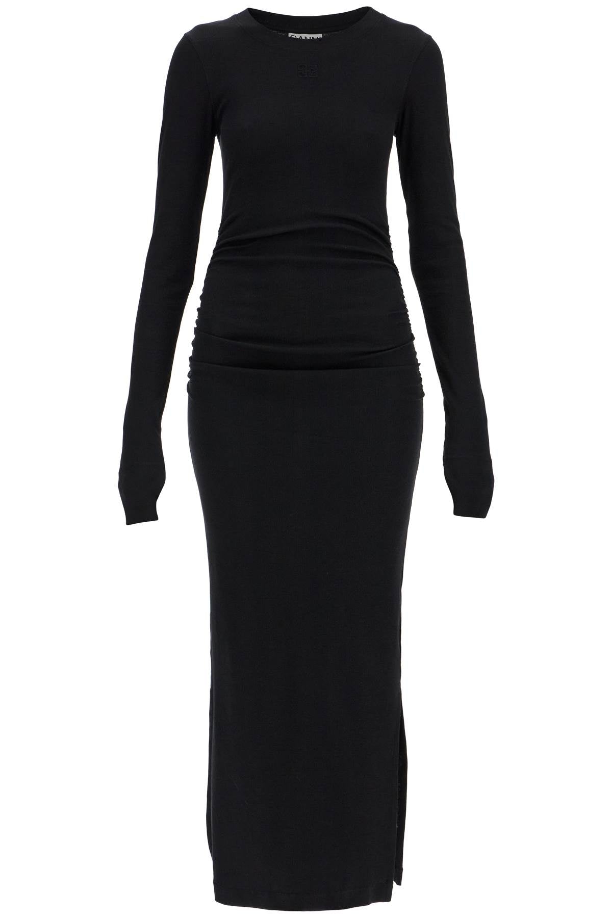 Ganni Long Ribbed Jersey Dress With Nine Words