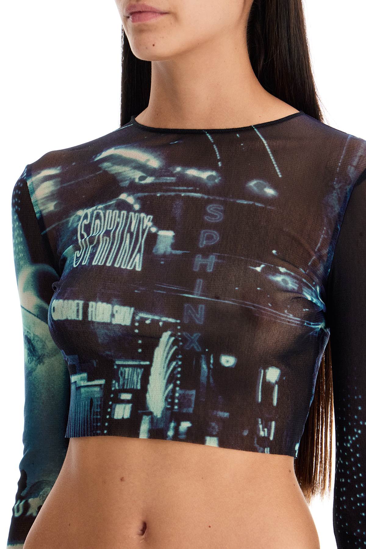 Jean Paul Gaultier Pigalle Printed Tulle Crop Top With