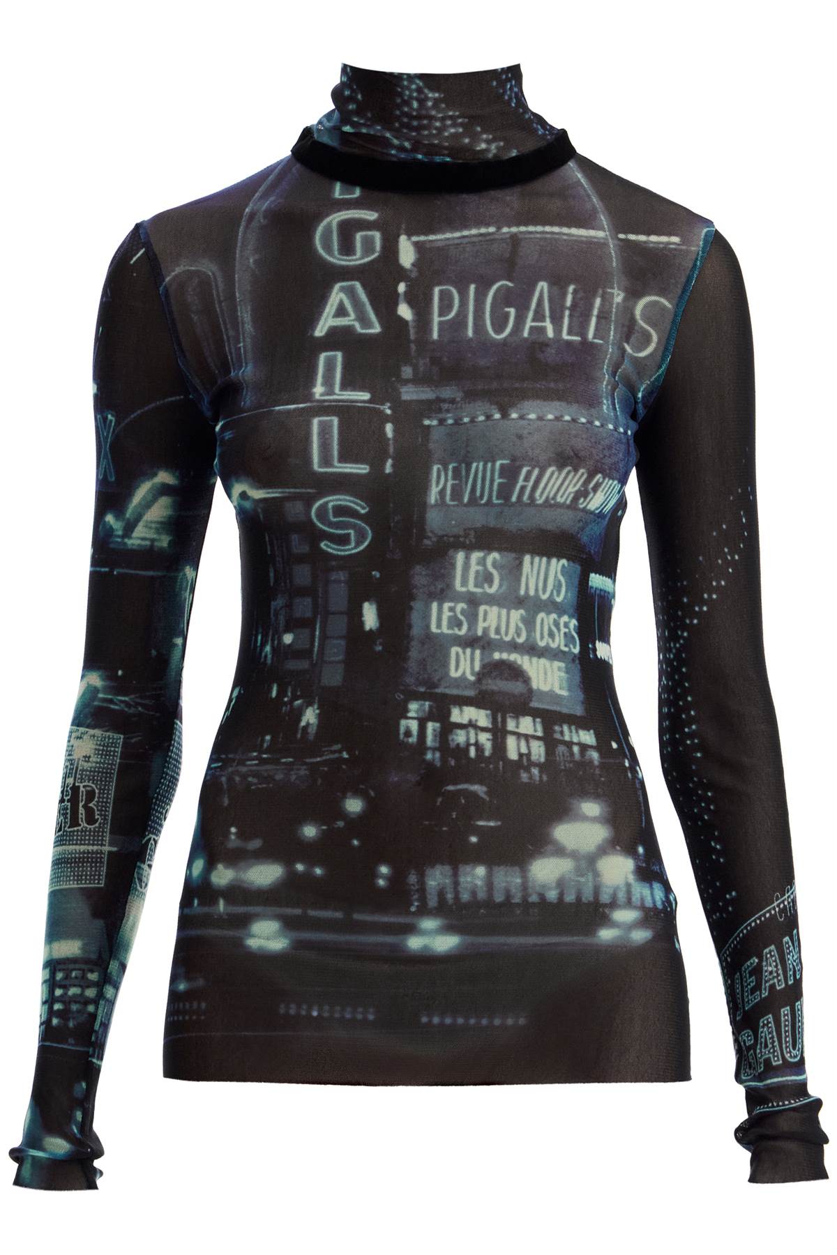 Jean Paul Gaultier Pigalle Print Tulle Top With