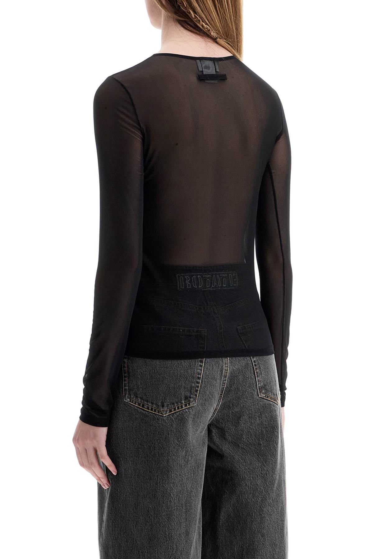 Jean Paul Gaultier Top In Mesh Velluto Nero Logato