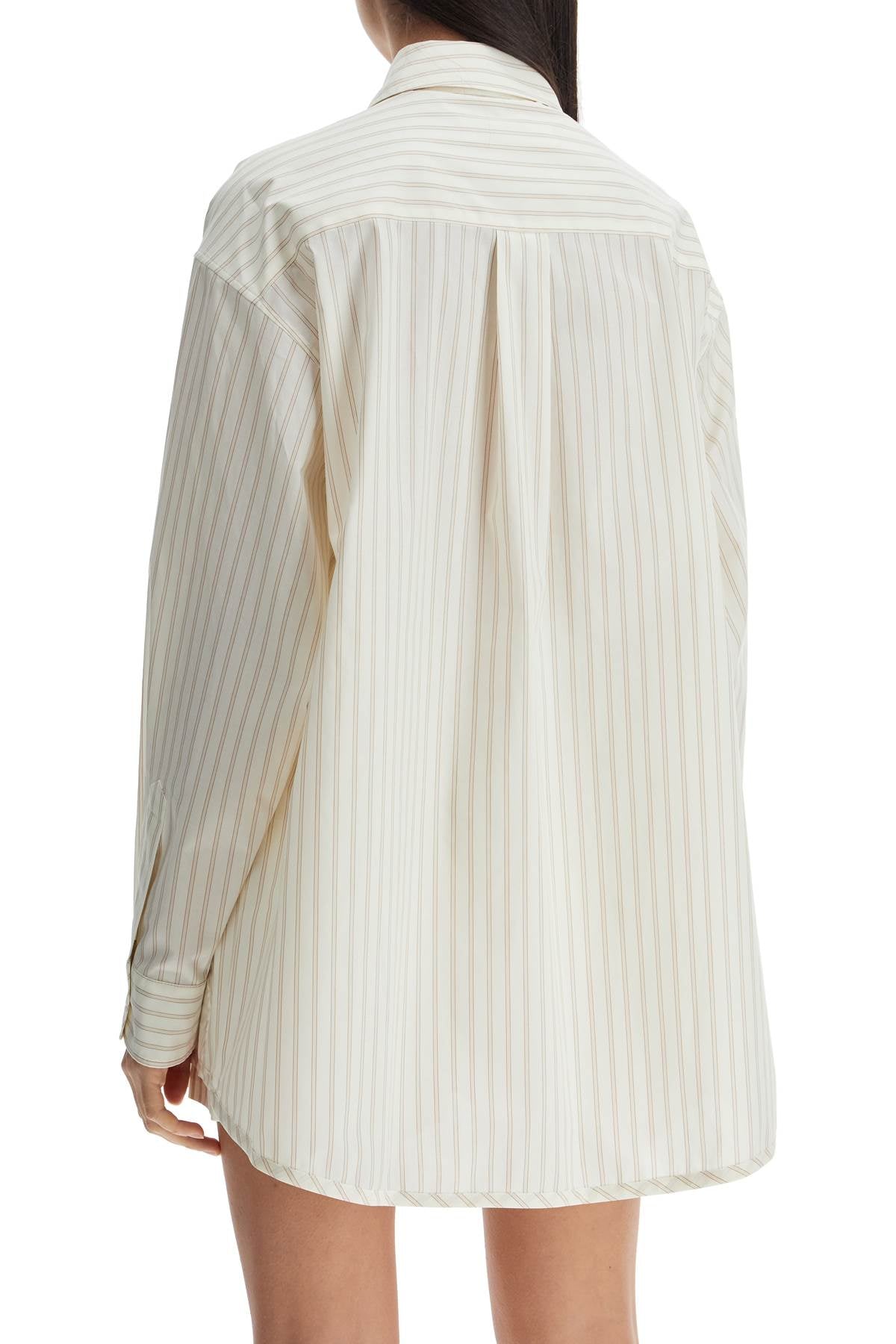 Marni Ivory Striped Cotton Top With Embroidered Logo