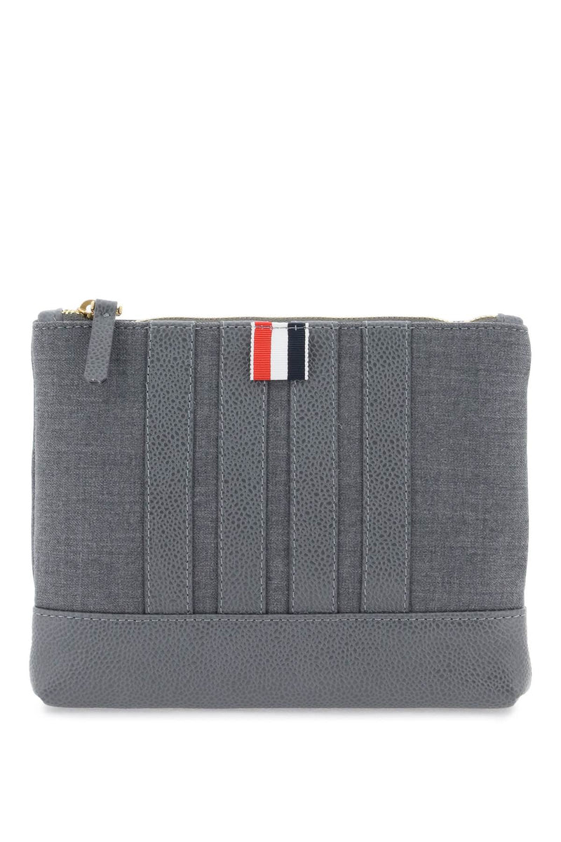 Thom Browne Wool 4-Bar Small Pouch Grey