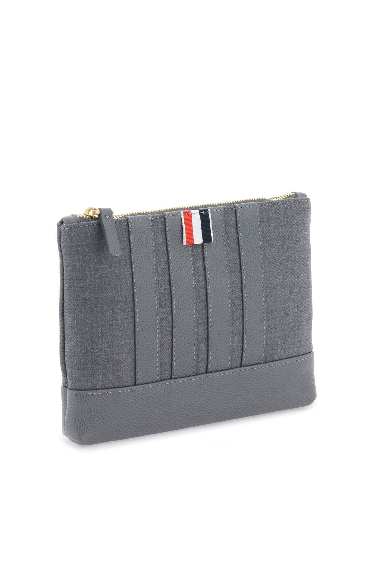 Thom Browne Wool 4-Bar Small Pouch Grey