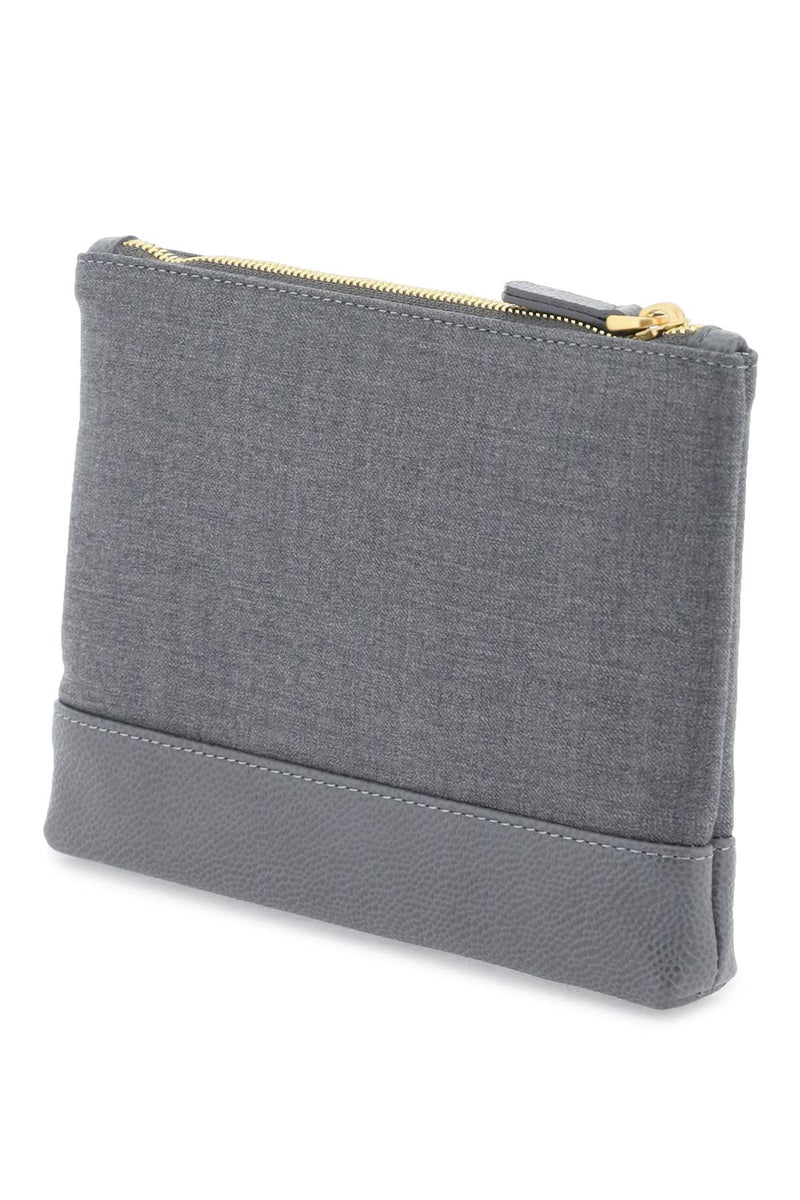 Thom Browne Wool 4-Bar Small Pouch Grey