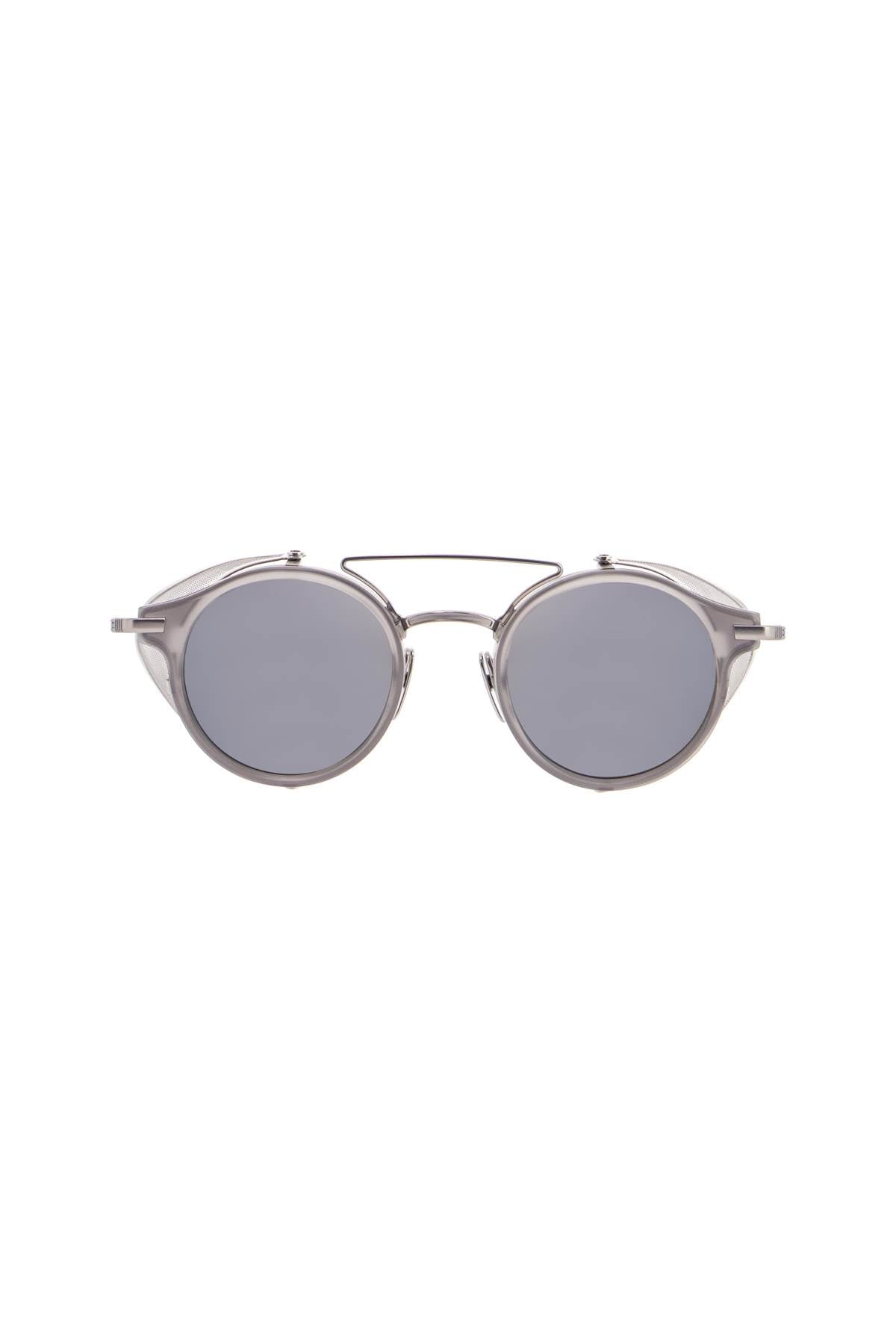 Thom Browne Round Sunglasses In Light Grey Titanium And Acetate With Side Protection