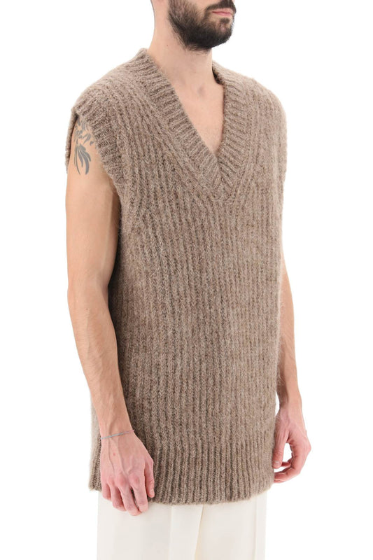 AMI Paris Ribbed Alpaca Sweater Vest Beige