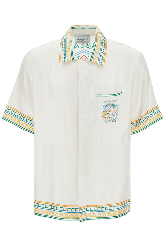 Casablanca Silk Crayon Temple Tennis Club Shirt White